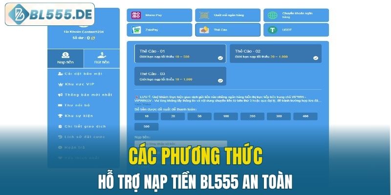Danh sách những phương tiện được hỗ trợ nạp tiền